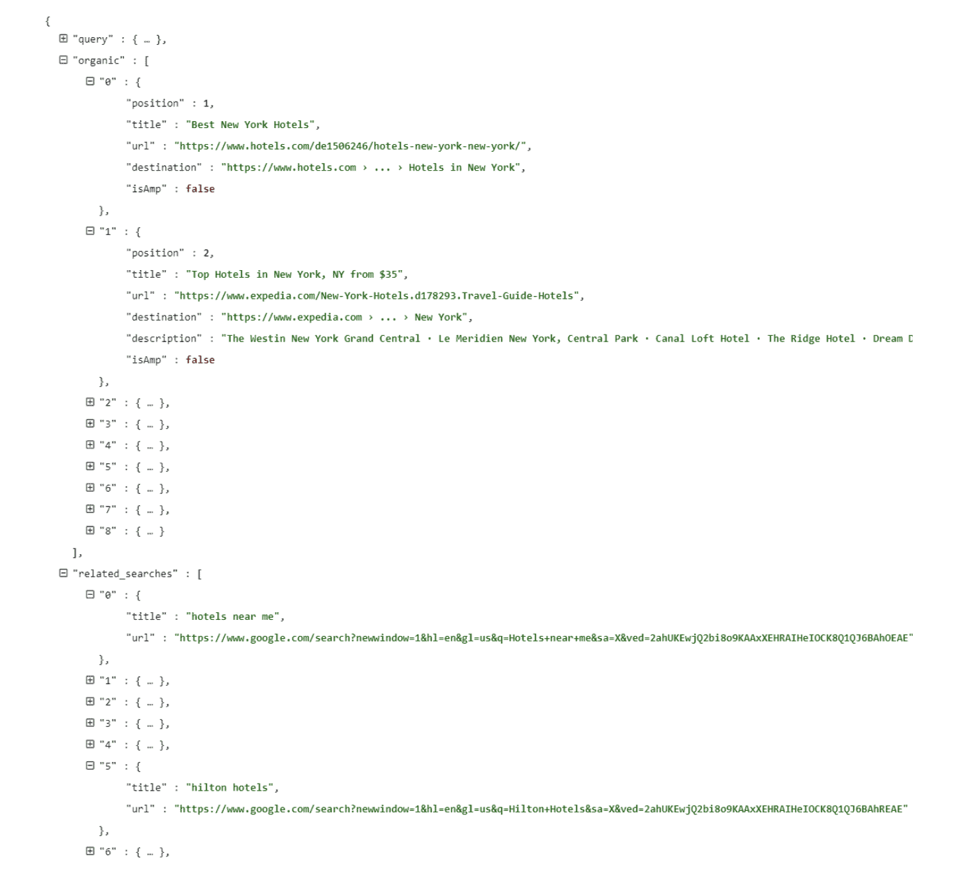 Using Zenserp Google SERP API - output screen