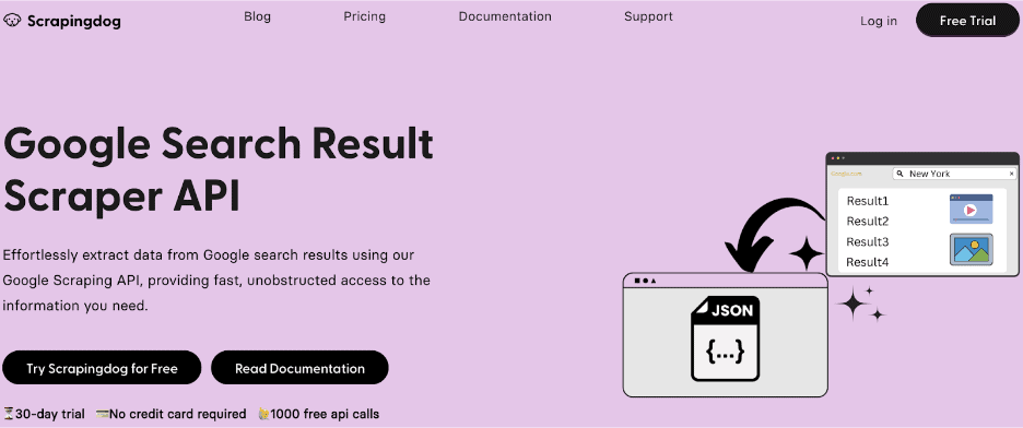 Scrapingdog API home page