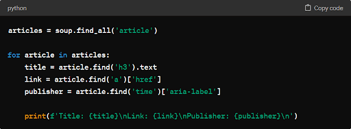 Example code for news extraction