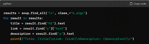 Complete example code for Python search