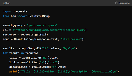 Example CSV file for storing results